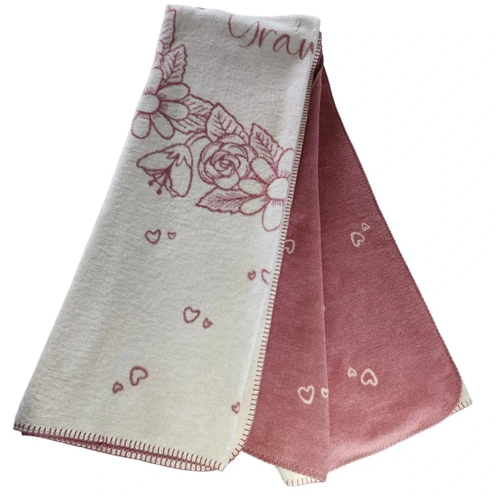 Docofil Throw Blanket For Grammy Pink Ivory Reversible 51x67‎ Made in Portugal
